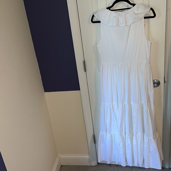 NWOT Kate Spade Poplin Ruffle V Neck Sleeveless Tiered Midi Dress White Size 12 - Picture 6 of 7